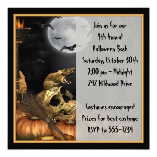 Skull, Rats and Pumpkin Halloween Party Invitation