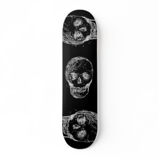 Skull Sketch. White illustration. Customizable skateboard