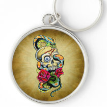 Skull Snake Roses Design Key Chain