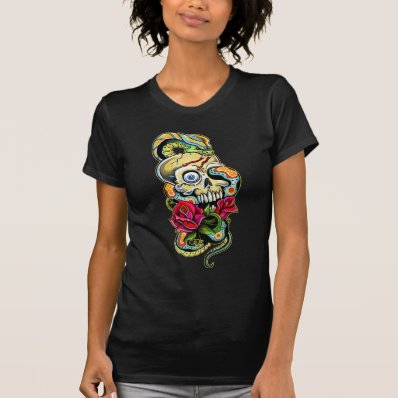 Skull Snake Roses Design Tshirts