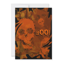 Skull Spectres Orange swirl 'BOO!' invitation