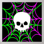 Skull & Spiderwebs (Black Pink Green) posters