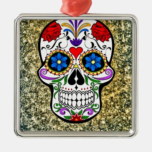 skull square metal christmas ornament zazzle skull square metal christmas ornament zazzle