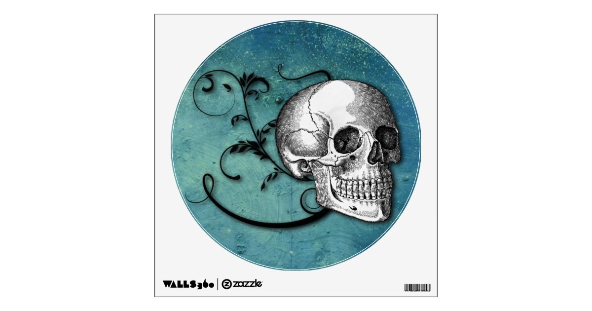 Skull & Swirls Teal Wall Decal Zazzle