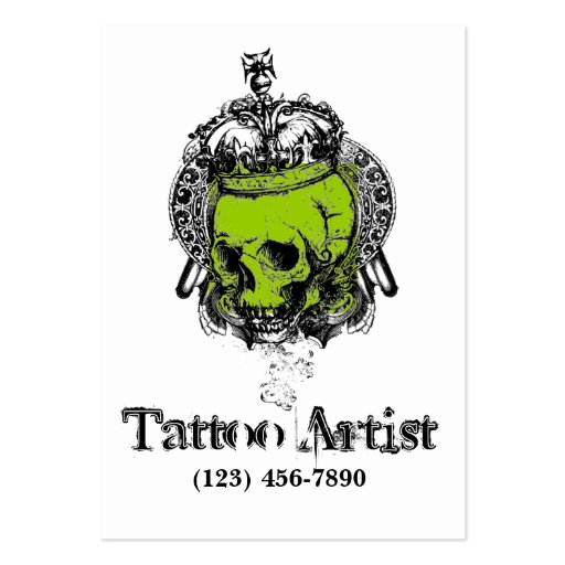 Skull Tattoo Artist Business Card Black Green (front side)