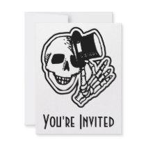 Skull Top Hat Gentleman B&W invitations