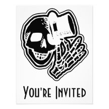 Skull Top Hat Gentleman Negative B&W Personalized Announcement