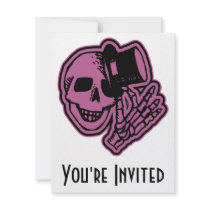 Skull Top Hat Gentleman Pink invitations