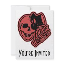 Skull Top Hat Gentleman Red invitations