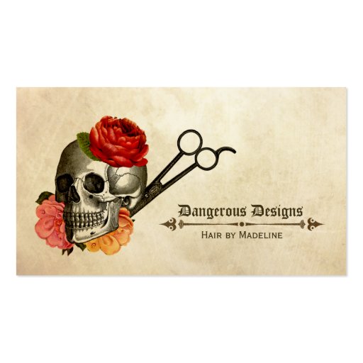 skull vintage floral hairstylist hair stylist business card templates (front side)
