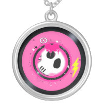 Skull Vinyl Record Necklace (Pink)