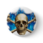 Skull w/ Blue Flame Pinback Buttons