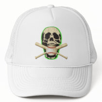 SKULL WITH BASEBALL AND BATS TRUCKER HAT