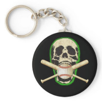 SKULL WITH BASEBALL AND BATS KEY CHAINS