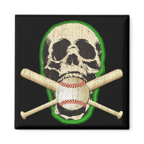 SKULL WITH BASEBALL AND BATS REFRIGERATOR MAGNETS
