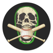 SKULL WITH BASEBALL AND BATS ROUND STICKERS