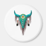 Skull with Feathers Fridge Magnet
