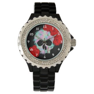 Skull with Flowers Design Wrist Watch