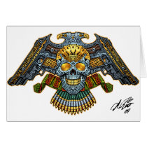 Skull with Guns and Bullets by Al Rio Greeting Card