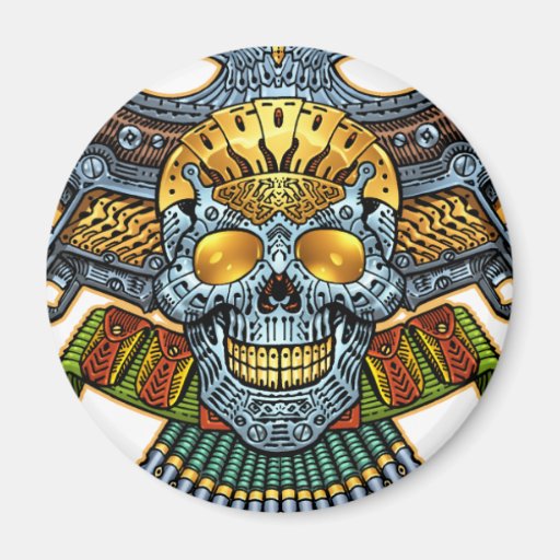Skull with Guns and Bullets by Al Rio Refrigerator Magnets