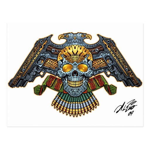 Skull with Guns and Bullets by Al Rio Post Cards
