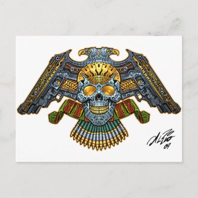 Skull with Guns and Bullets by Al Rio Post Cards by AlRioArt