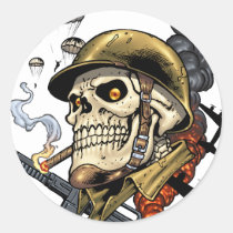 airborne, military, parachutes, skull, skeleton, gothic, war, veterans, art, illustration, al rio, Sticker with custom graphic design