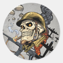 airborne, military, parachutes, skull, skeleton, gothic, war, veterans, art, illustration, al rio, Sticker with custom graphic design
