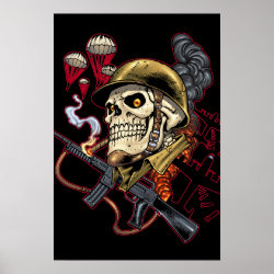 Skull with Helmet, Airplanes and Bombs Poster