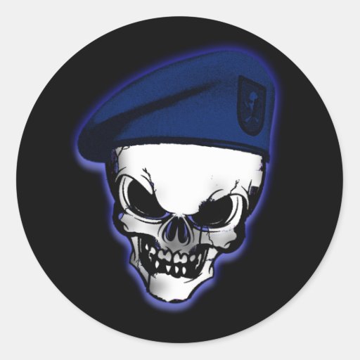 Skull with Military Beret Classic Round Sticker | Zazzle