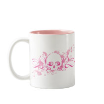 Skull with Pink Splatters and Swirls mugs