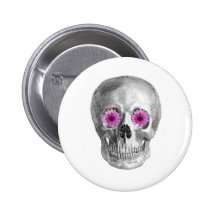 SKULL WITH RETRO DAISY EYES BUTTONS