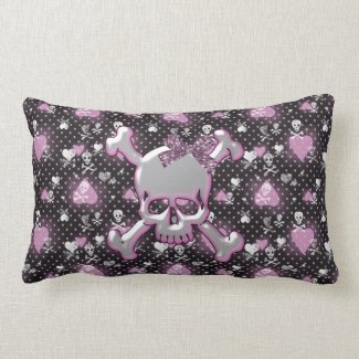 Skull with Ribbon Hearts & Polka Dots Pillow throwpillow