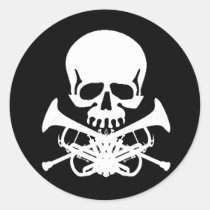 Skull with Trumpets as Crossbones stickers