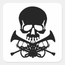 Skull with Trumpets as Crossbones stickers