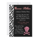 Skull Zebra print birthday party invite cool pink invitation