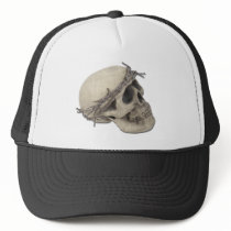 SkullBarbedWireCrown051411 Trucker Hats