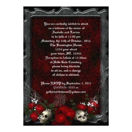 Skulls and Roses Goth Wedding Invites