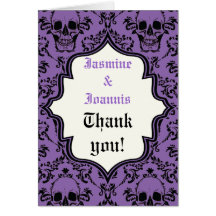 Skulls damask Halloween wedding Thank You photo Cards