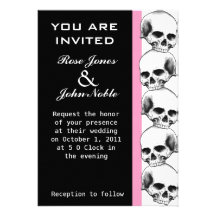 Skulls Ebony (Pink) Wedding Invitation