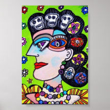 Skulls & Flowers Mexican Woman Print