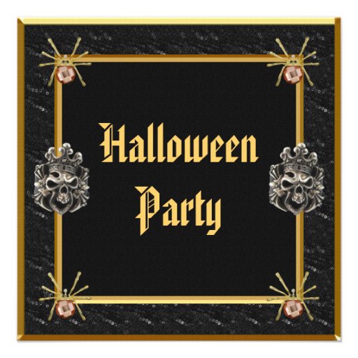 Skulls & Gold Spider Jewels Halloween Party Custom Invites