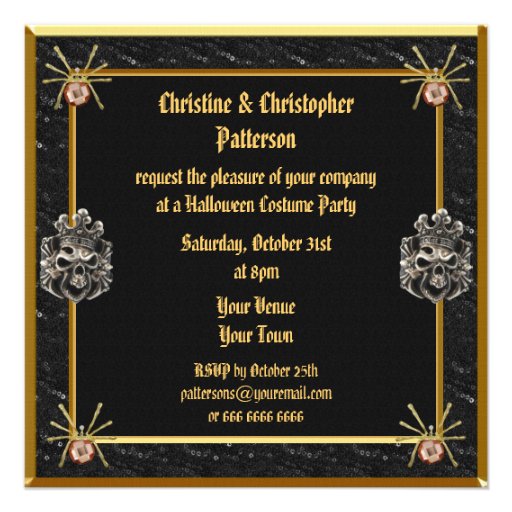 Skulls & Gold Spider Jewels Halloween Party Custom Invites