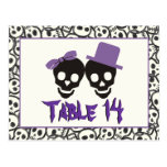 Skulls Halloween purple black wedding table number Postcard