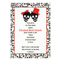 Skulls Halloween red black wedding bridal shower Personalized Invites