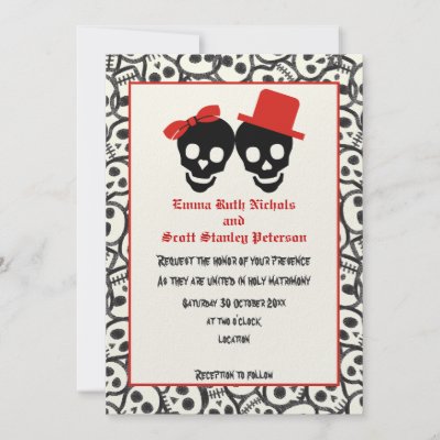 Skulls Halloween red black wedding invitation by weddings 