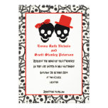 Skulls Halloween red black wedding invitation