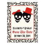 Skulls Halloween red black wedding Save the Date Postcards