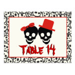 Skulls Halloween red black wedding table number Post Card