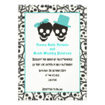 Skulls Halloween turquoise wedding invitation
